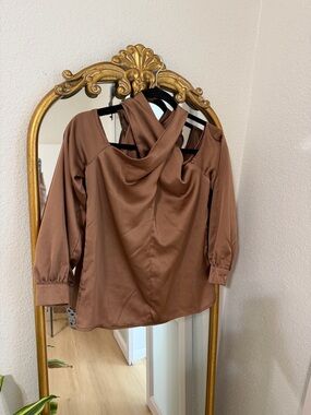 SHEIN Chocolate Twist-Back Long Sleeve Blouse